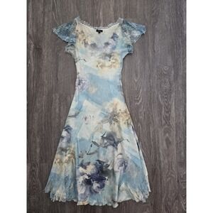 Whimsical Vtg Komarov Y2k Dress Blue Floral Crinkle Fairycore Sz Small